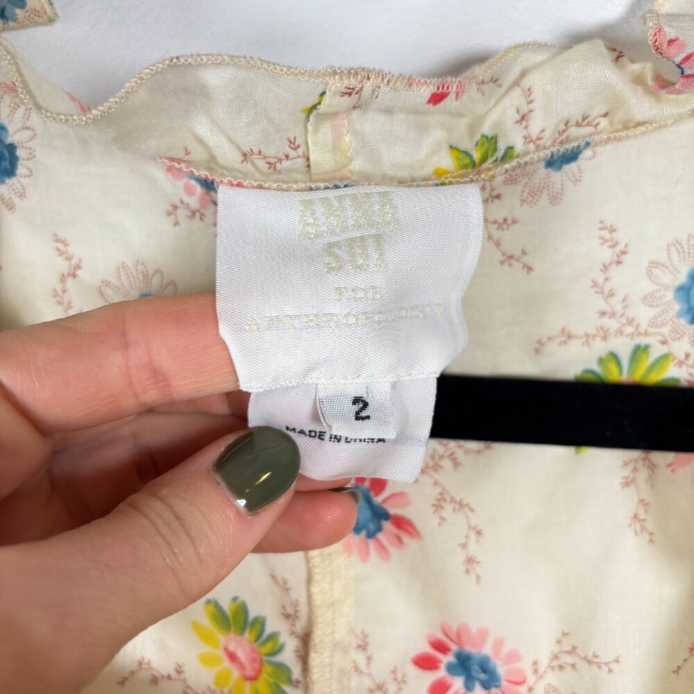 Anna sui Anthropologie Floral Cottagecore Prairie Sleeveless Top Cream Boho Xs - Picture 7 of 8